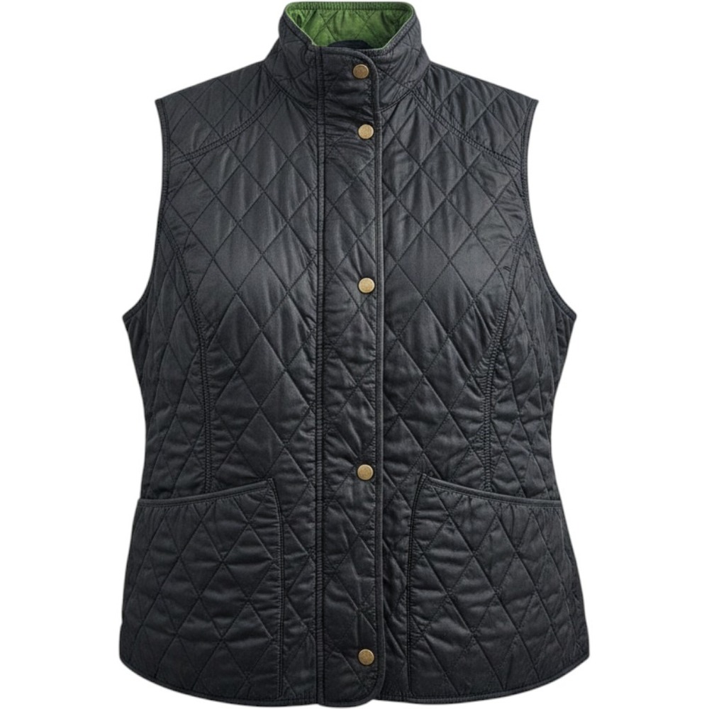Barbour‎ Summer Liddesdale Gilet Women 14 Black Solid Quilted Snap Vest jacket